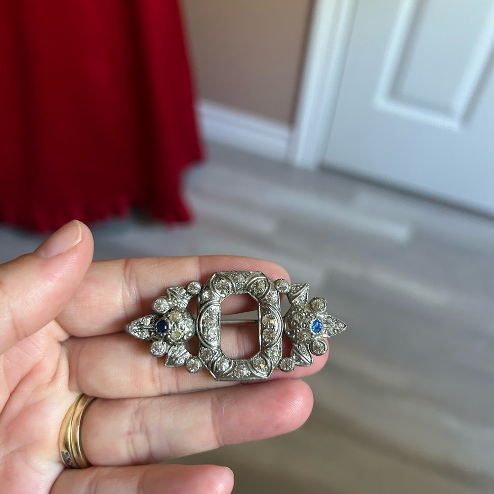 EISENBERG 1940 crystal platinum Elegant Silver and Blue Brooch 💙